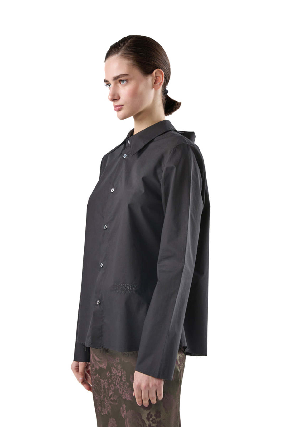 MM6 Maison Margiela Distressed Oversized-Collar Frayed-Hem Shirt - Image 3 of 6