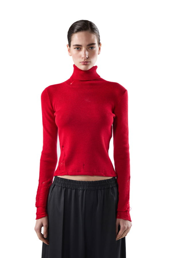 MM6 Maison Margiela Distressed Wool Sweater - Red