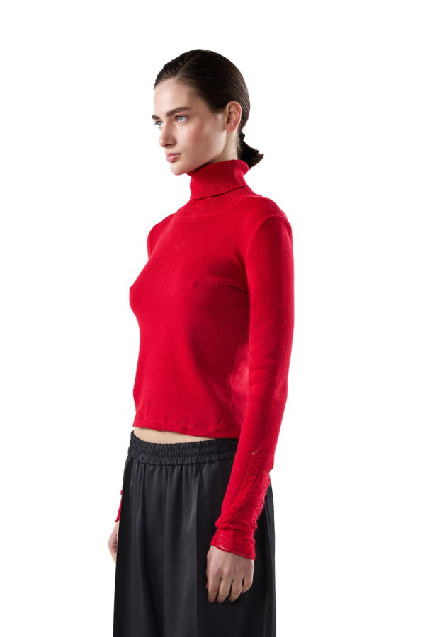 MM6 Maison Margiela Distressed Wool Sweater - Red