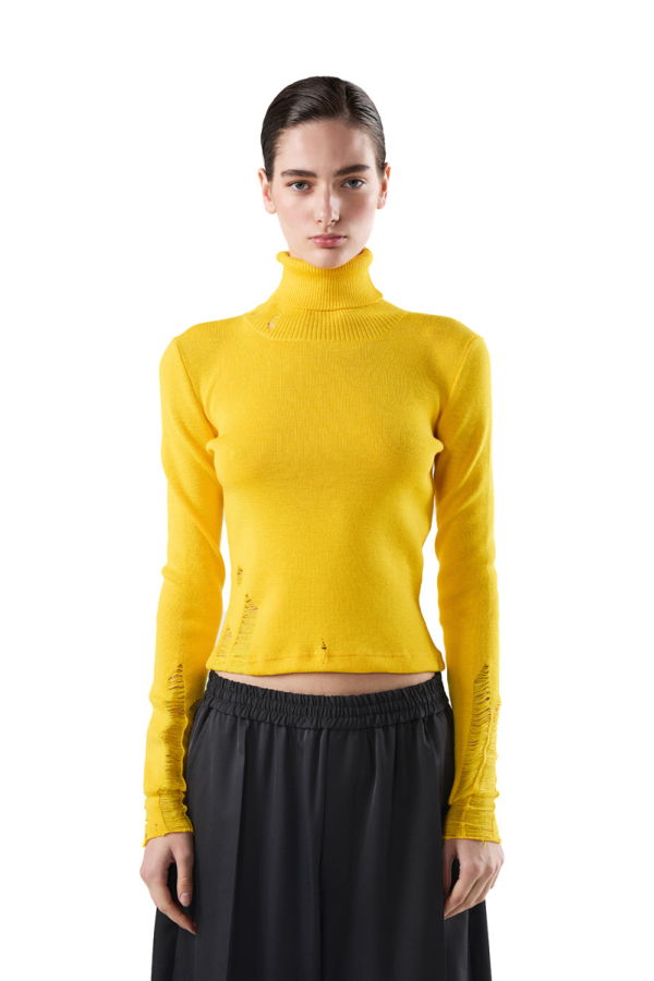 MM6 Maison Margiela Distressed Wool Sweater - Yellow
