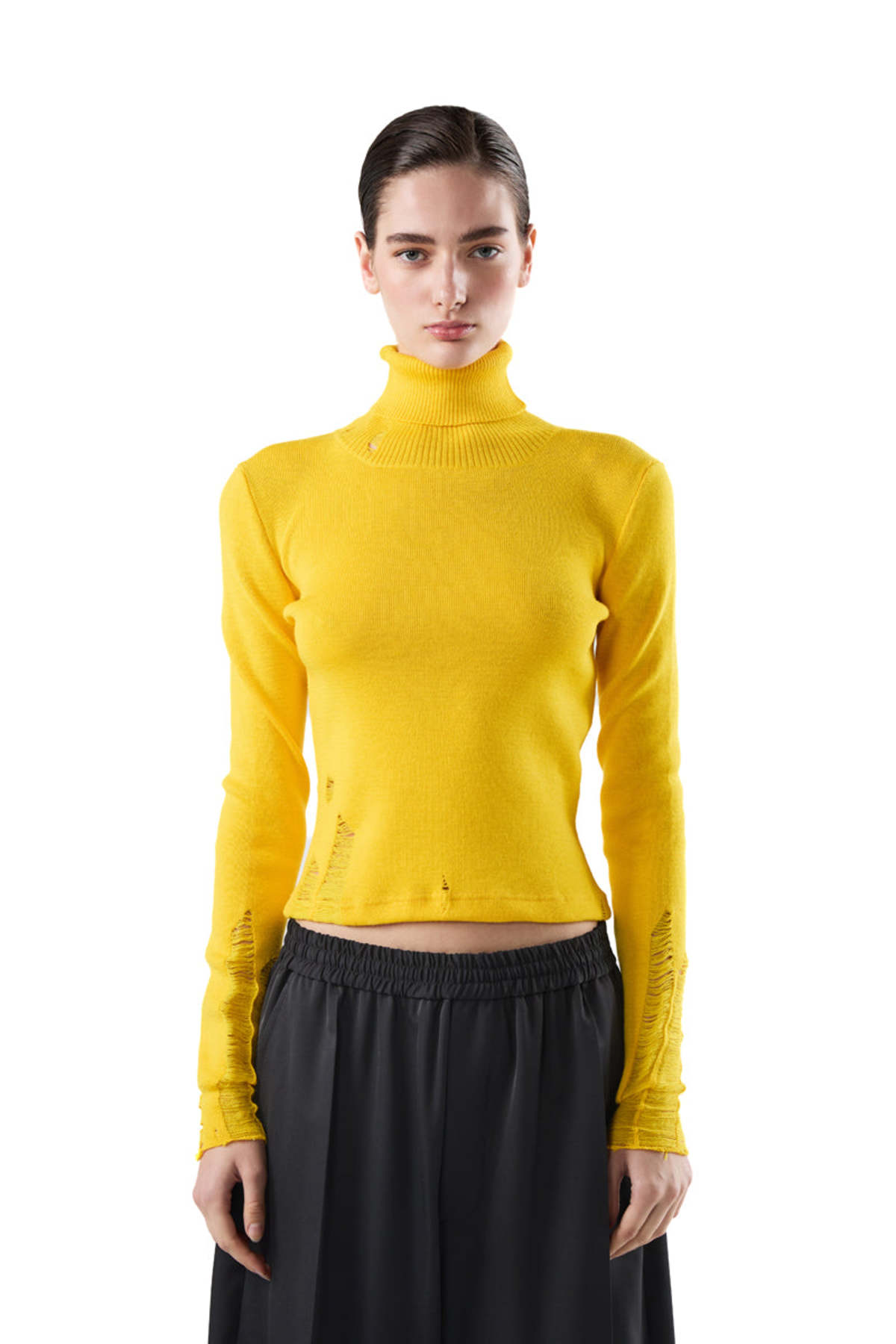MM6 Maison Margiela Distressed Wool Sweater - Yellow - Image 1 of 3