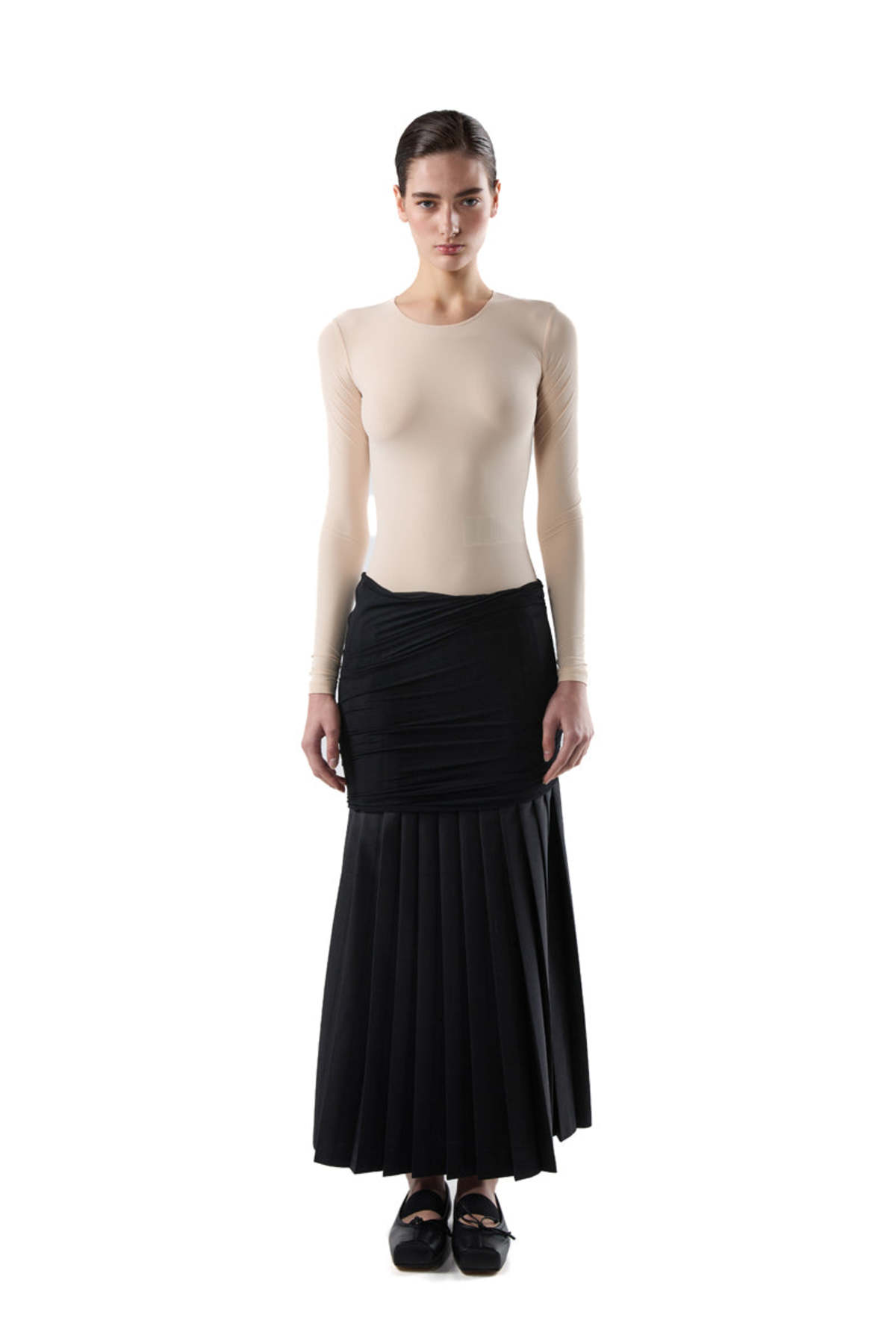 MM6 Maison Margiela Pleated Draped Midi Skirt - Black - Image 1 of 6
