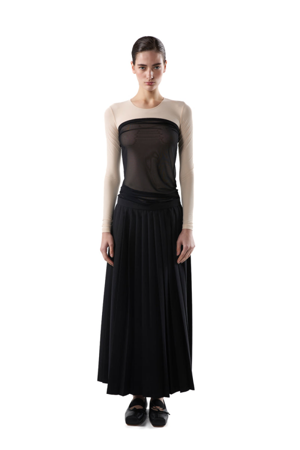 MM6 Maison Margiela Pleated Draped Midi Skirt - Black