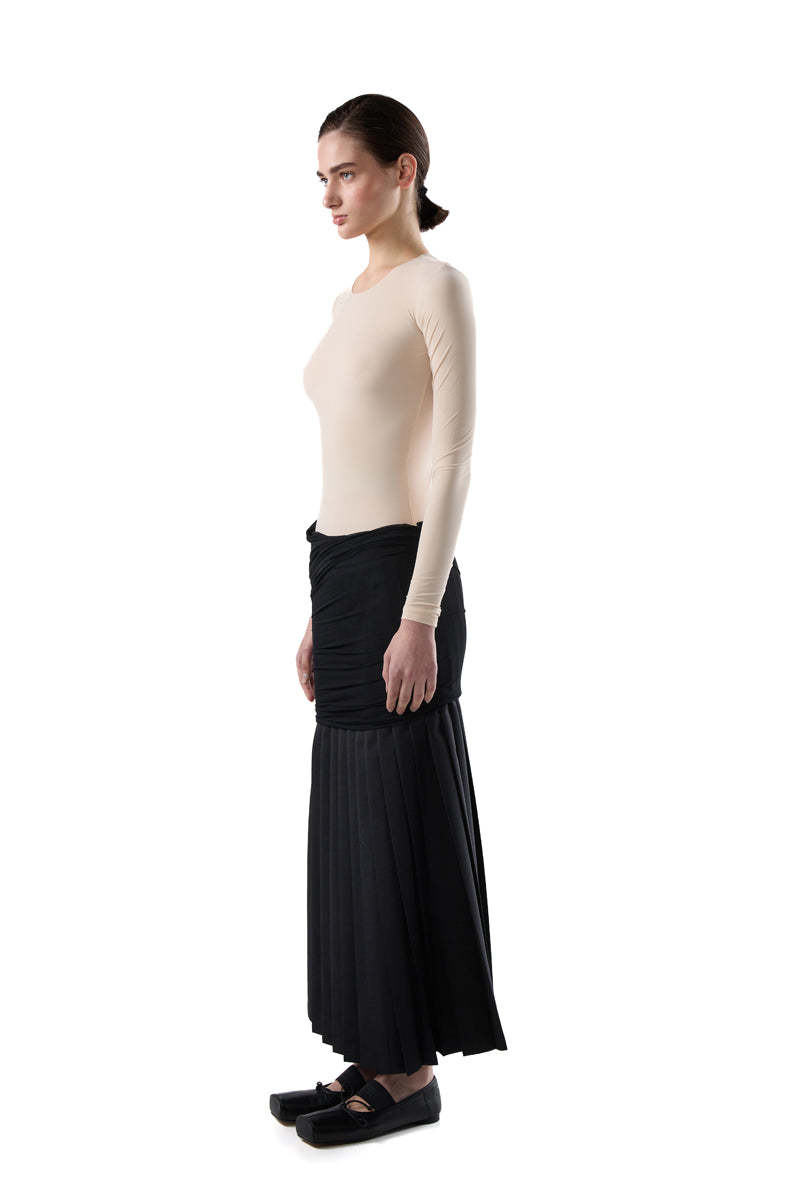 MM6 Maison Margiela Pleated Draped Midi Skirt - Black