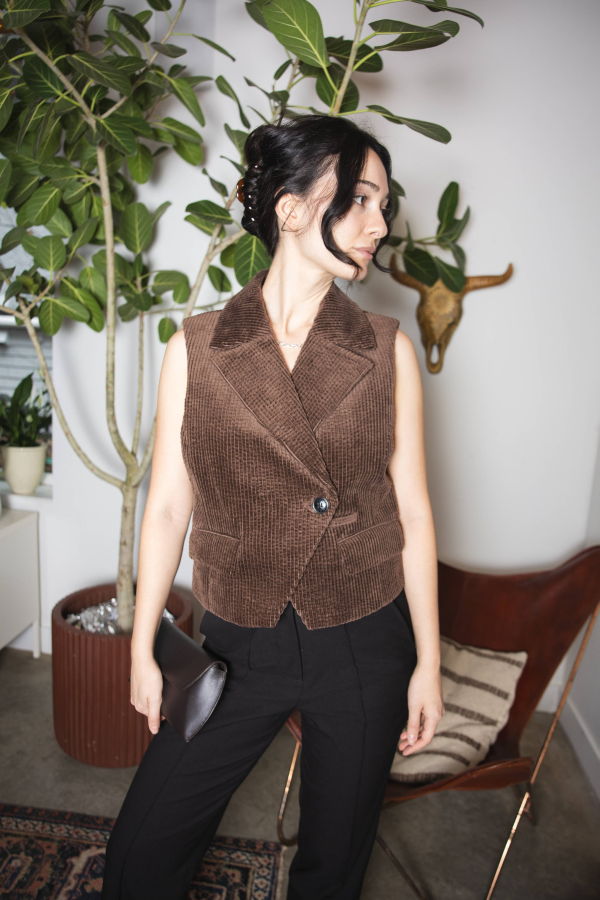 Ganni Seersucker Corduroy Vest Top