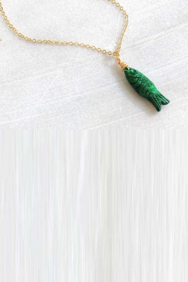 Leelanau Goods Malachite Gemstone Fish Pendant Necklace - Green