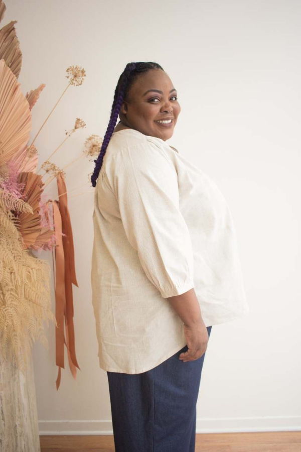 Connally Goods Margot V Neck Shirt - Cream Stripe