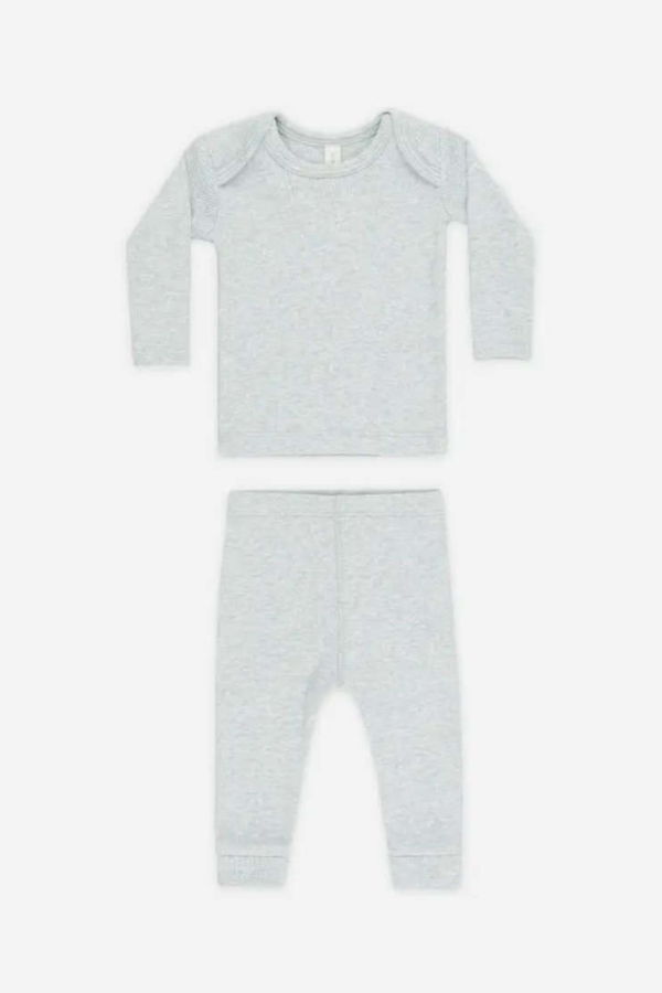 KIDS Rylee + Cru Quincy Mae Ribbed Tee + Legging Set - Dusty Blue