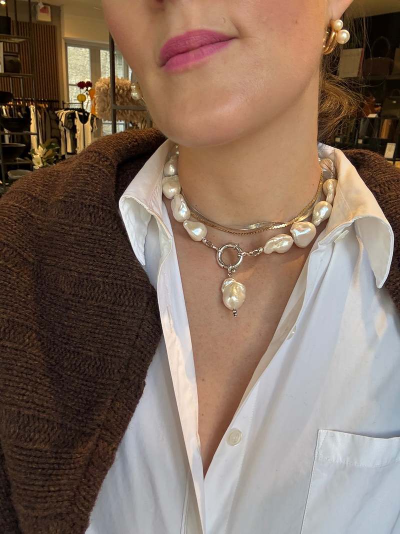 The Loved One Baroque Pearl Silver Mariner's Clasp Necklace