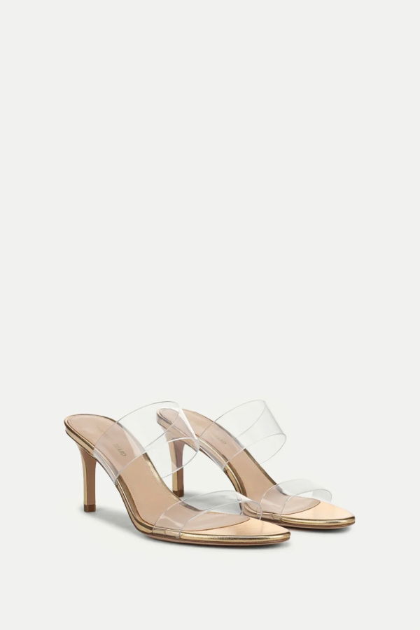 Veronica Beard Asha Mid-Heel Sandal - Clear / Pale Gold