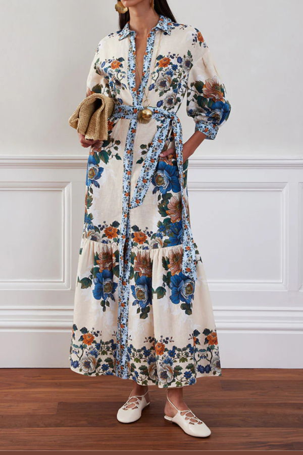 Borgo de Nor Bianca Linen Dress - Magical Blossom Cream