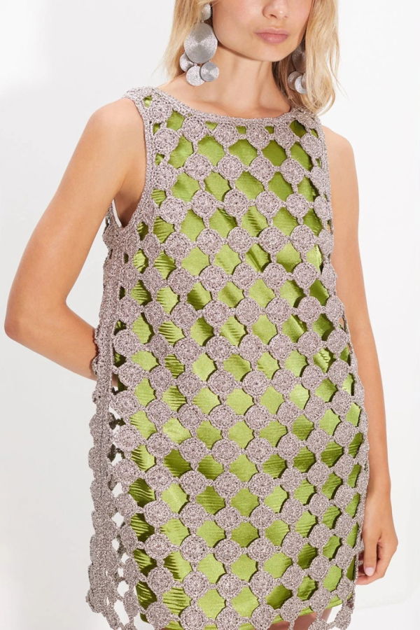 Simon Miller Sina Crochet Mini Dress - Moss / Satellite Silver