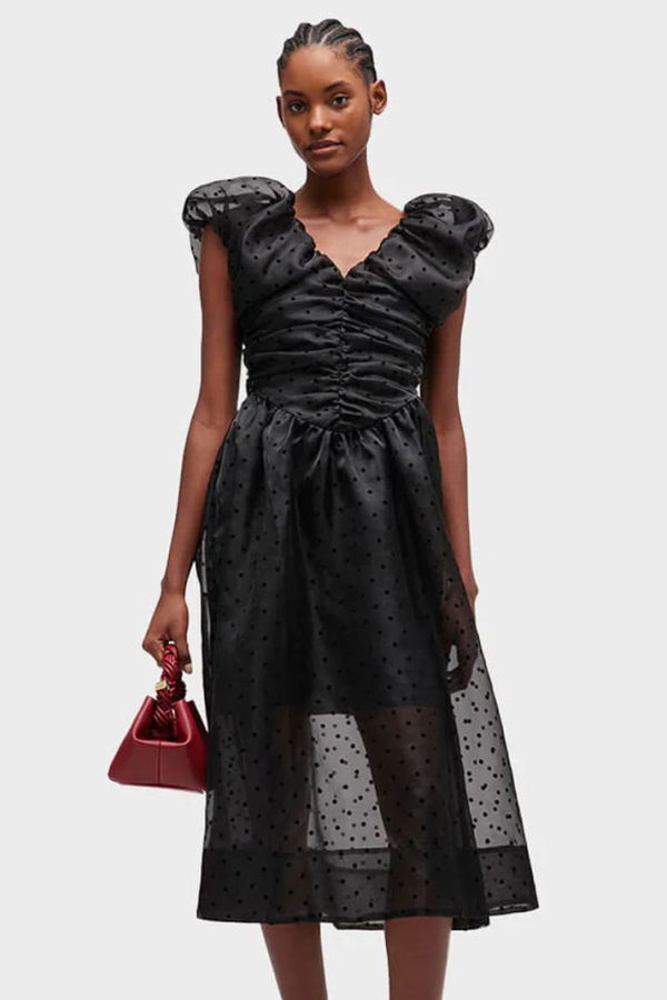 Ganni Organza Ruched Dress - Black