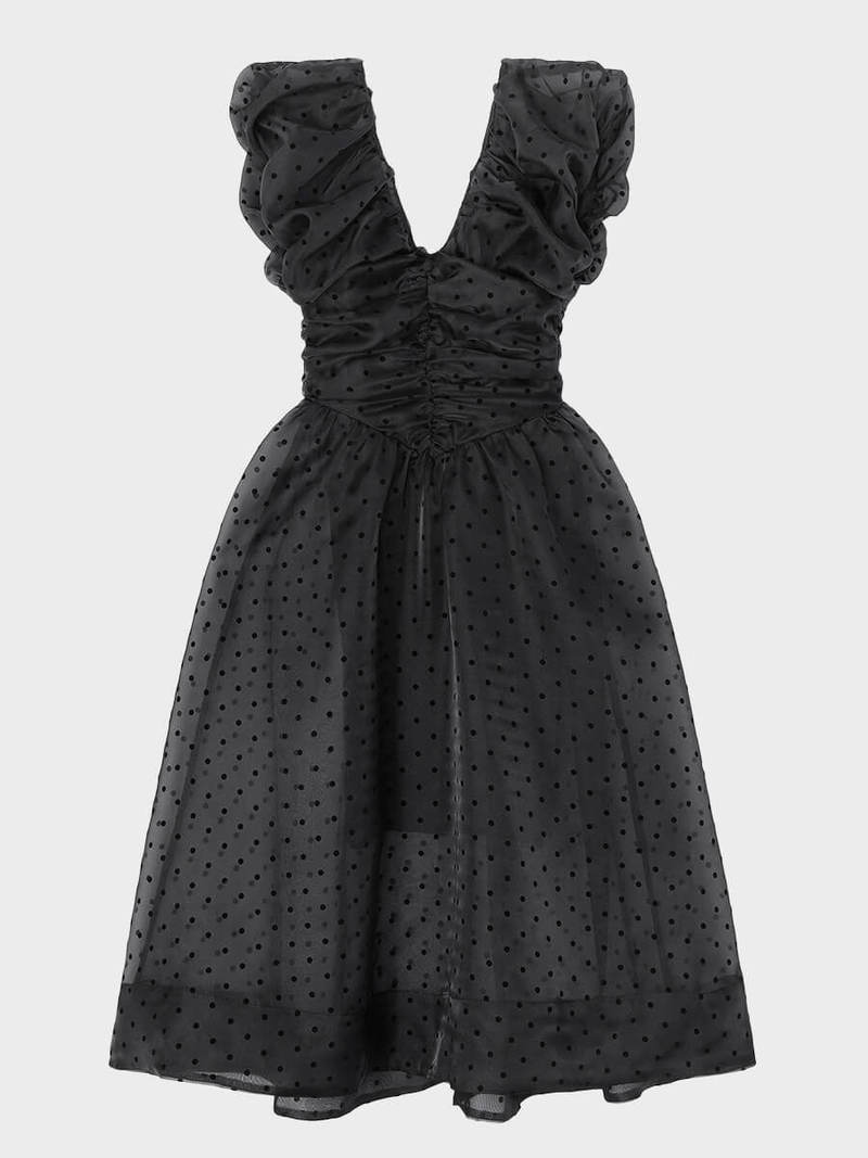 Ganni Organza Ruched Dress - Black