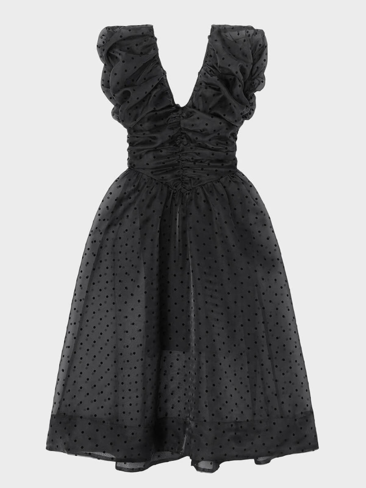 Ganni Organza Ruched Dress - Black - Image 3 of 5