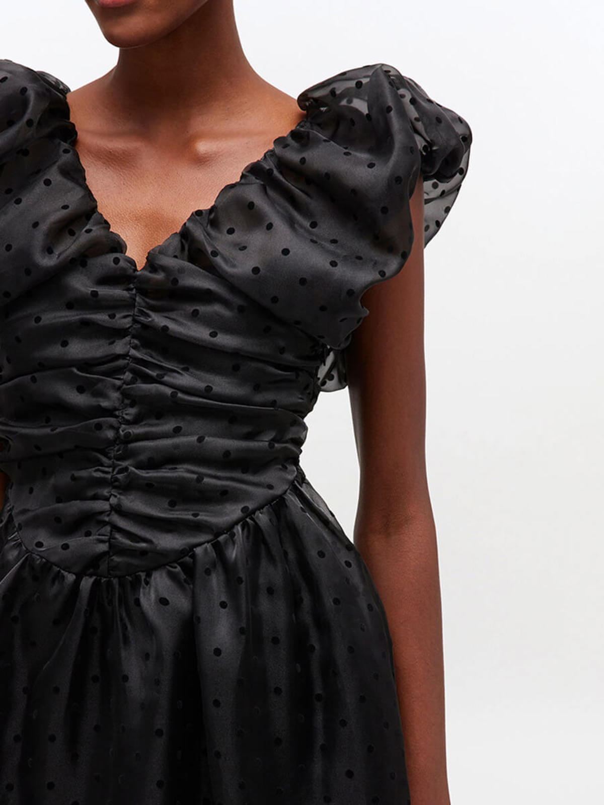 Ganni Organza Ruched Dress - Black - Image 4 of 5