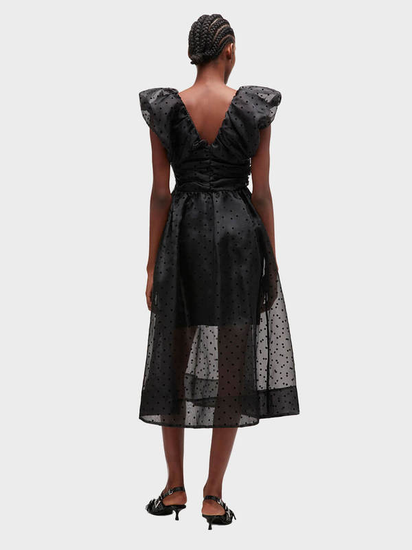 Ganni Organza Ruched Dress - Black