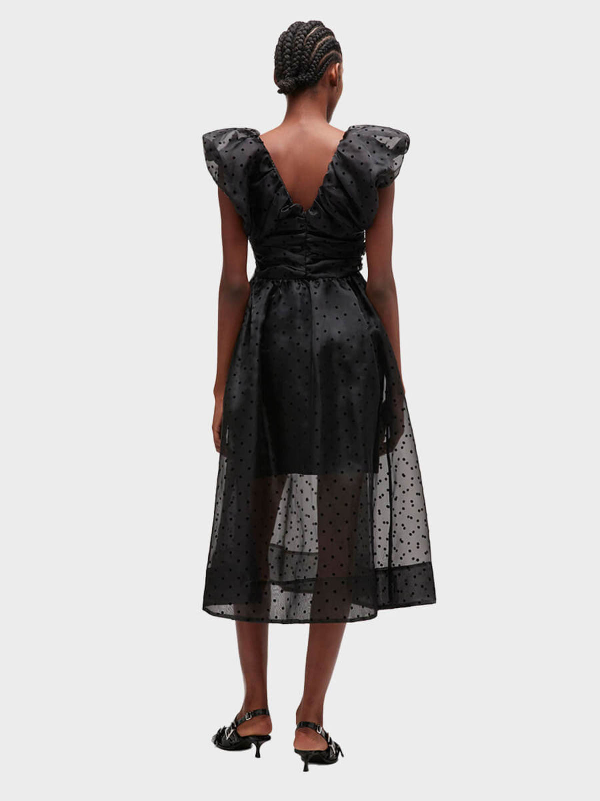 Ganni Organza Ruched Dress - Black - Image 5 of 5