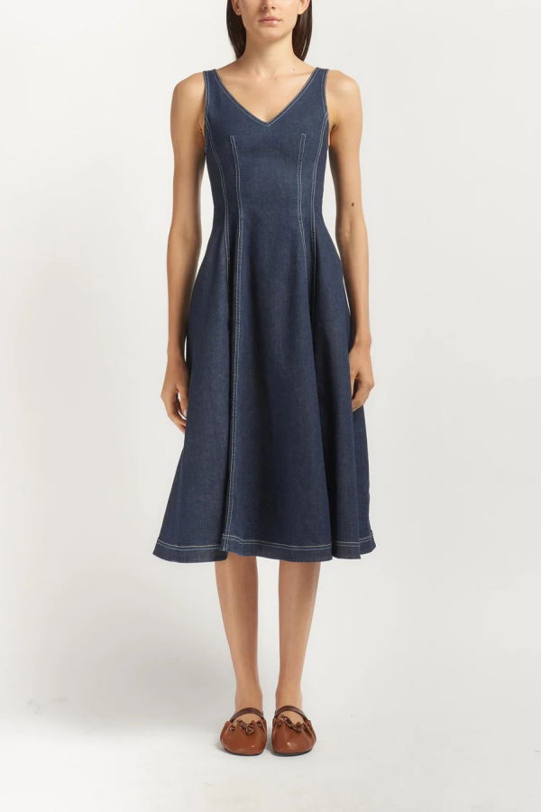 Marni Stretch Denim Midi Balloon Dress - Dark Wash Denim