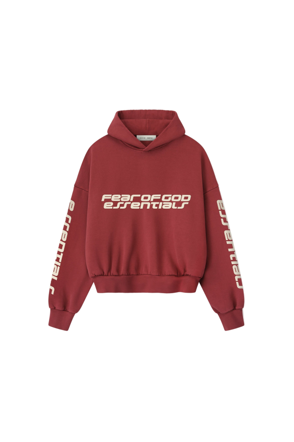 Fear of God Essentials Cropped Relaxed Hoodie - Crimson