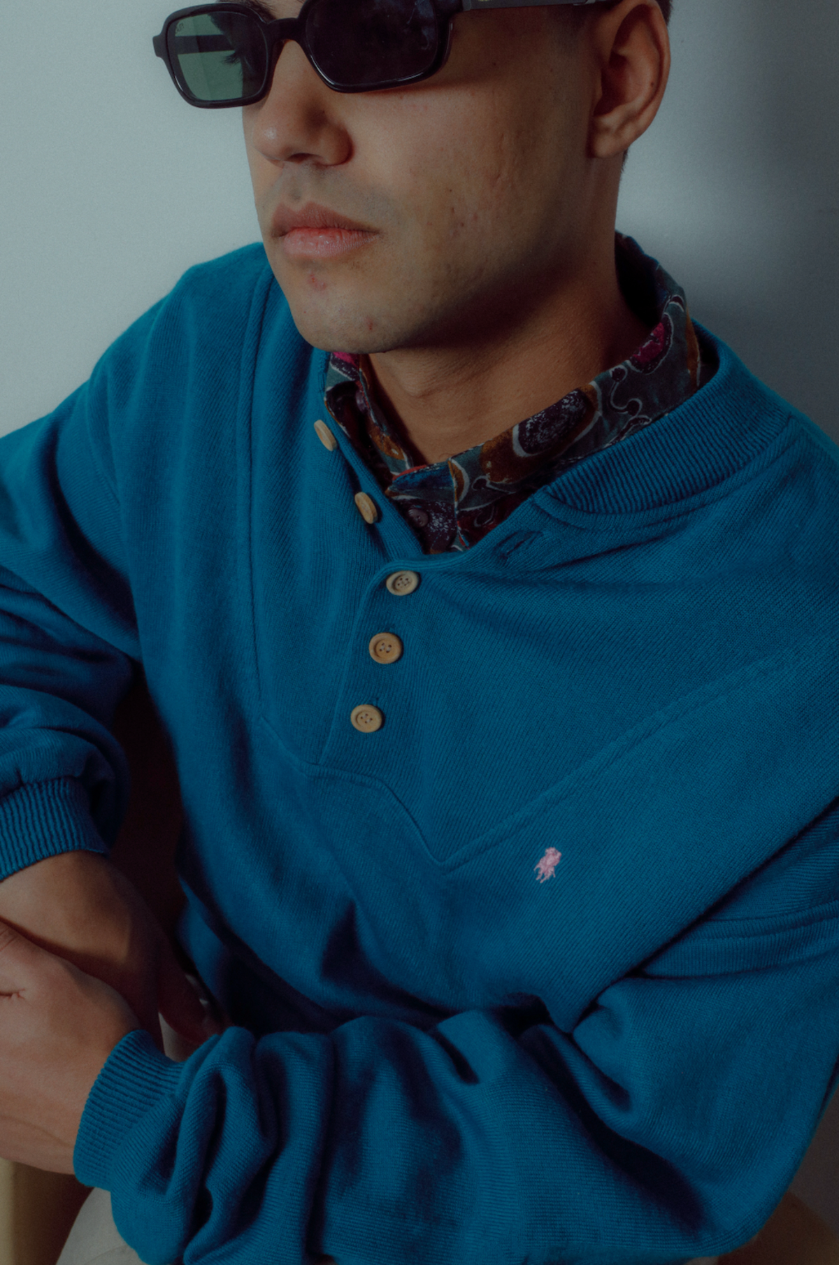 Vintage 90s Polo Henley Crew Top - Teal - Image 3 of 3