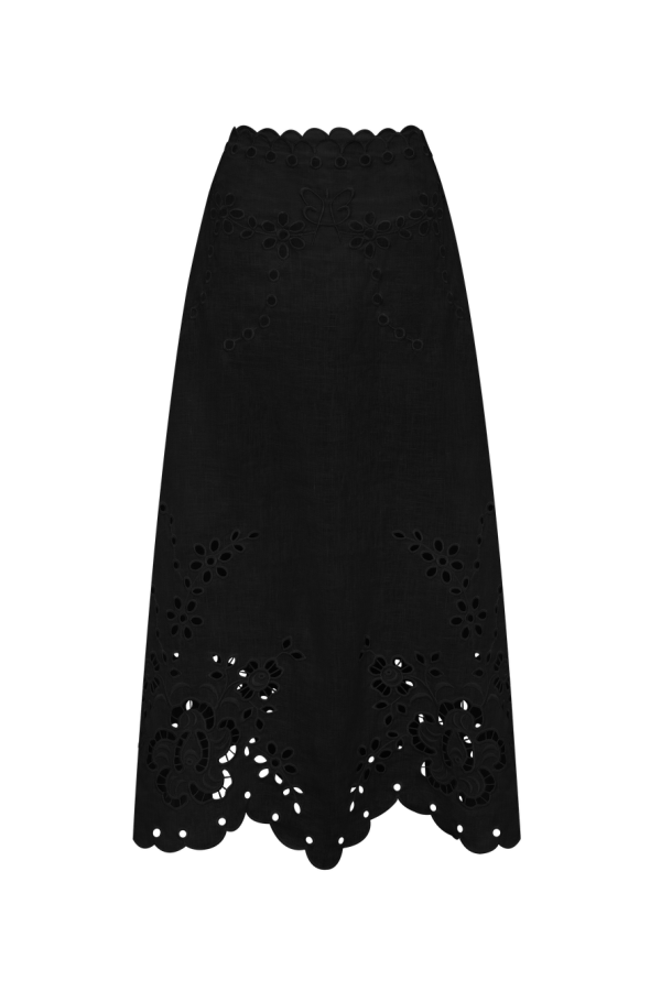 Annabo Celestial Garden Midi Skirt - Black