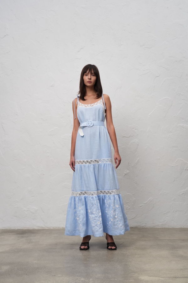 Annabo Spring Mirage Sleeveless Maxi Dress - Sky Blue/White