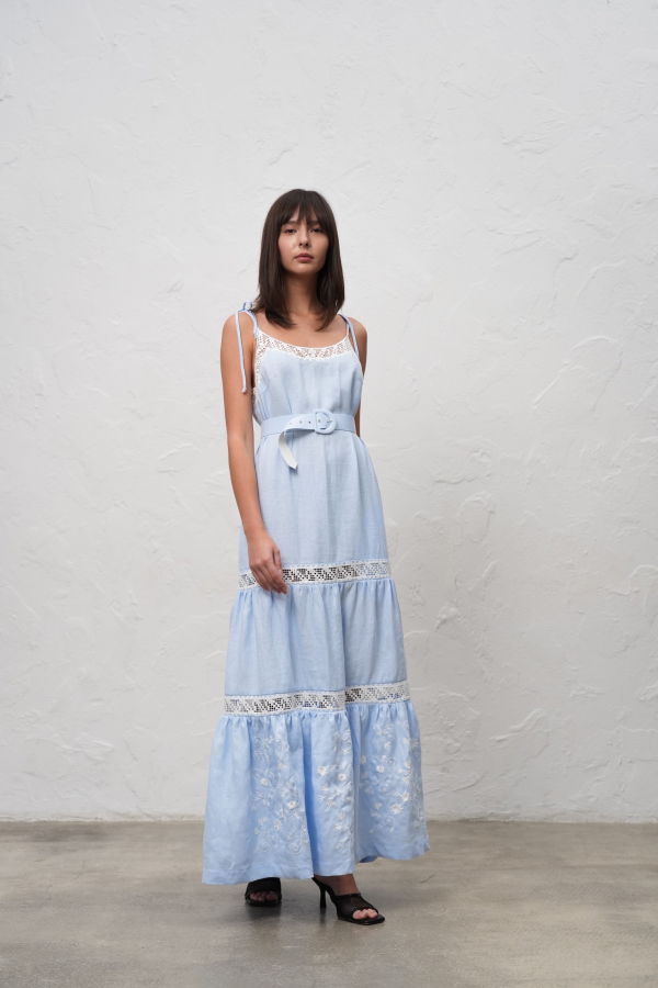 Annabo Spring Mirage Sleeveless Maxi Dress - Sky Blue/White