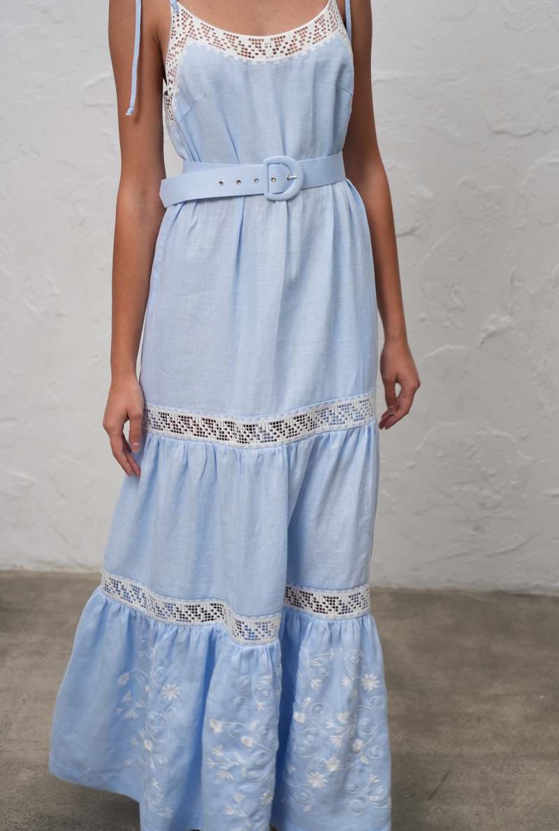 Annabo Spring Mirage Sleeveless Maxi Dress - Sky Blue/White
