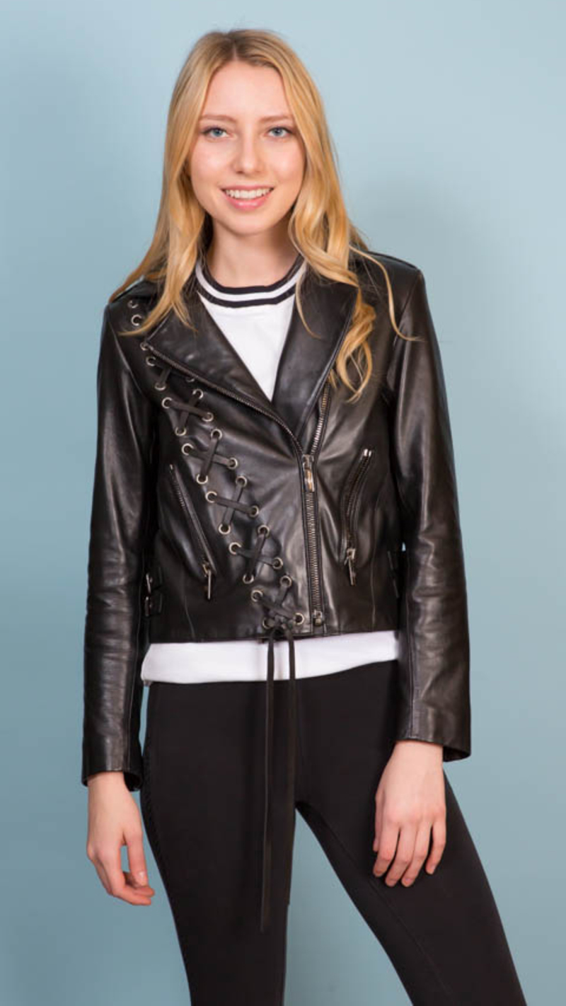 Nour Hammour Leather Moto Jacket With Lacing | Garmentory