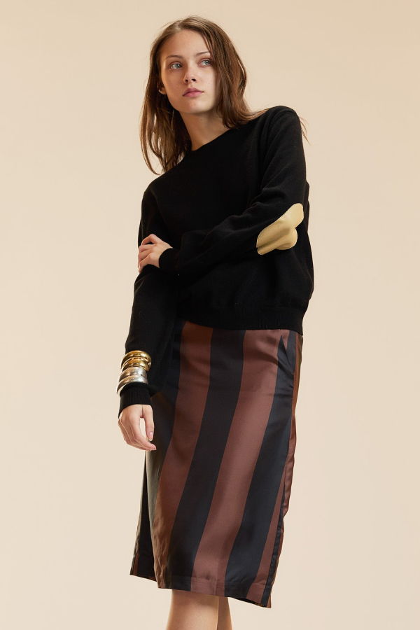 Cynthia Rowley Stripe Collectible Silk Skirt - Black/Brown