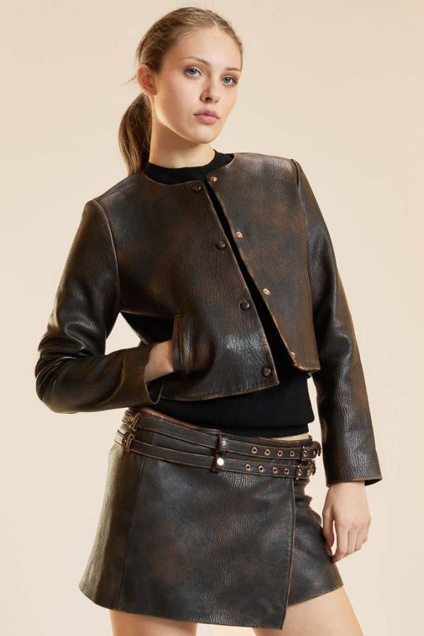 Cynthia Rowley Winona Oversized Leather Jacket - Brown