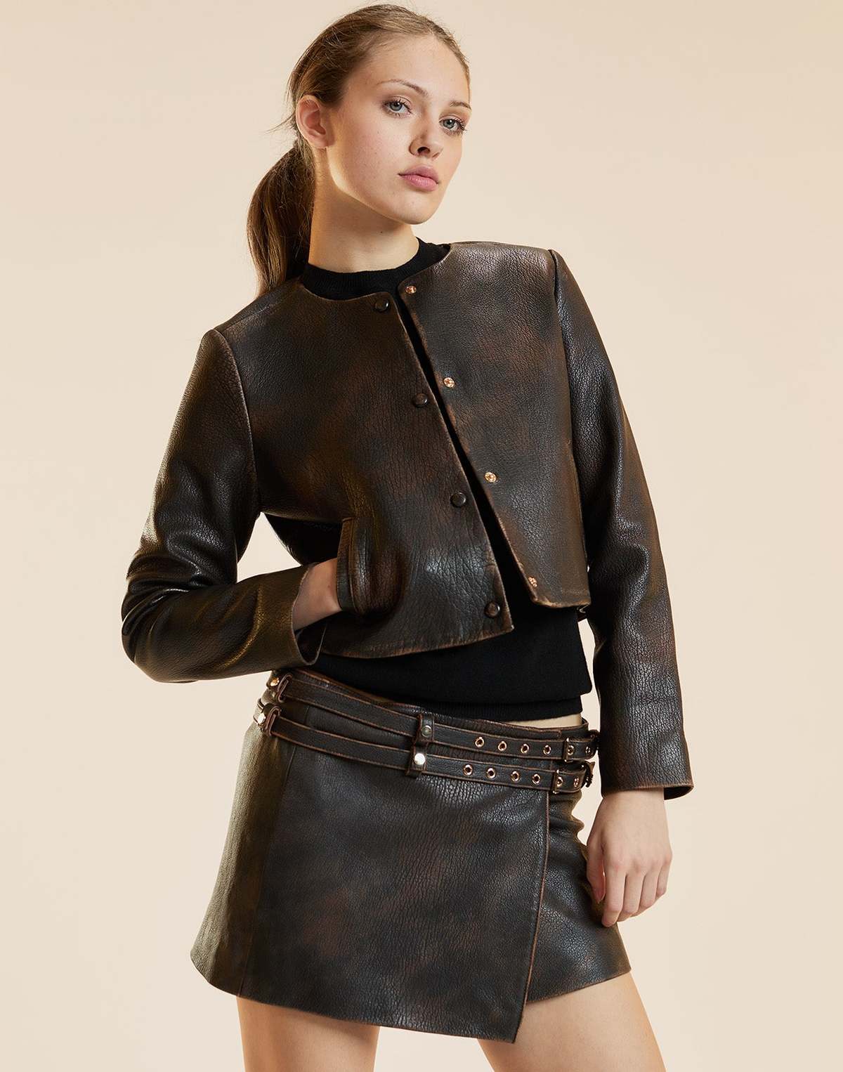 Cynthia Rowley Winona Oversized Leather Jacket - Brown - Image 3 of 6