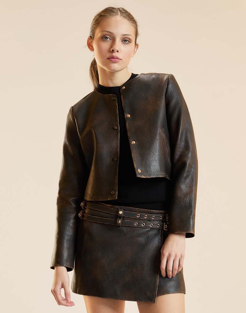 Cynthia Rowley Winona Oversized Leather Jacket - Brown