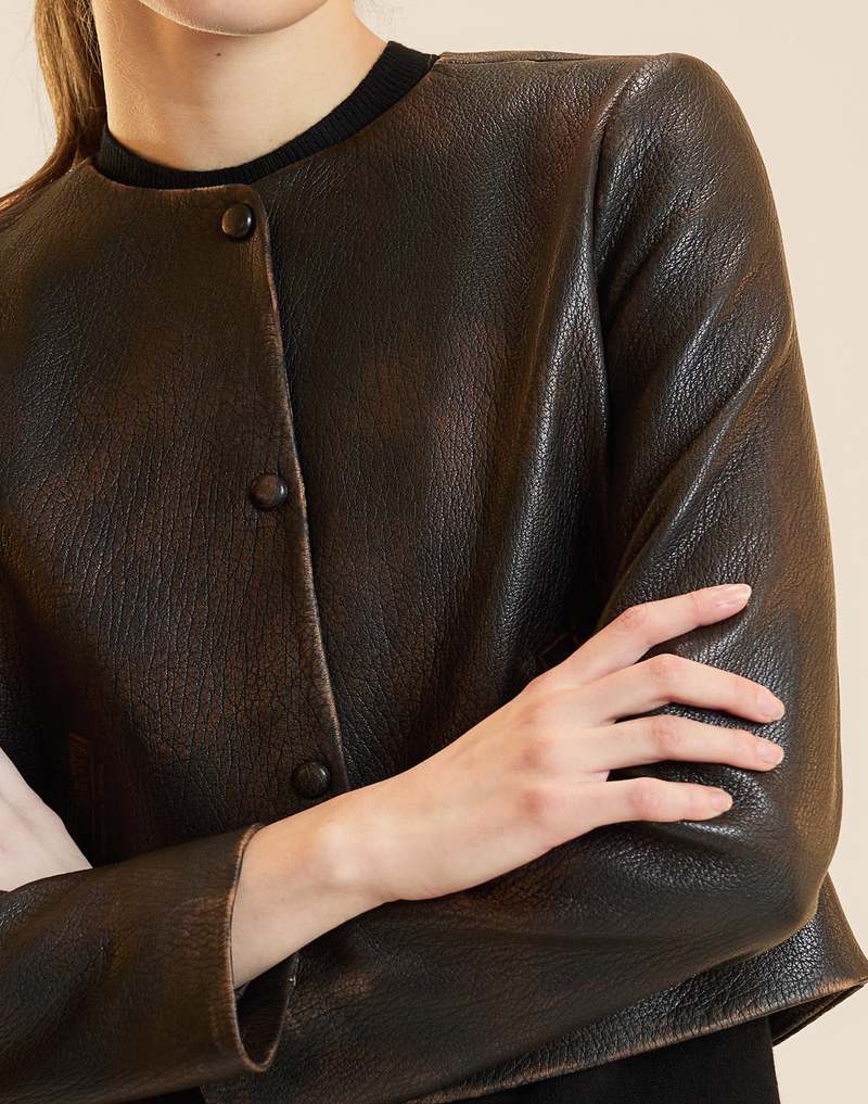 Cynthia Rowley Winona Oversized Leather Jacket - Brown