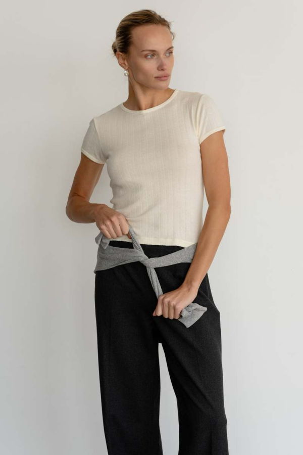 Donni. The Pointelle Baby Tee - Creme