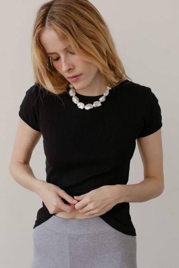 Donni. The Pointelle Baby Tee - Jet