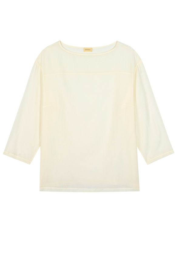 Donni. The Silk Cotton Sheer Boatneck Top - Creme