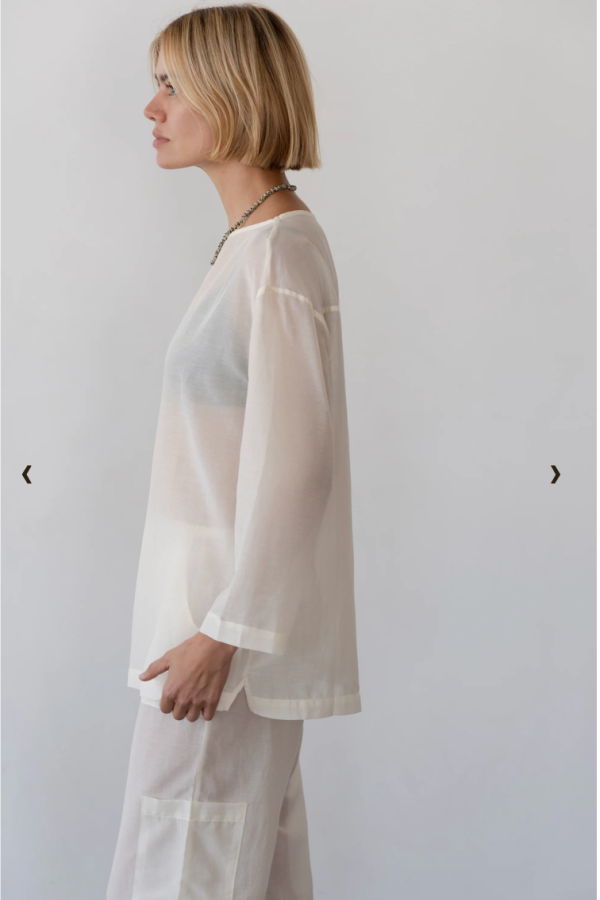 Donni. The Silk Cotton Sheer Boatneck Top - Creme