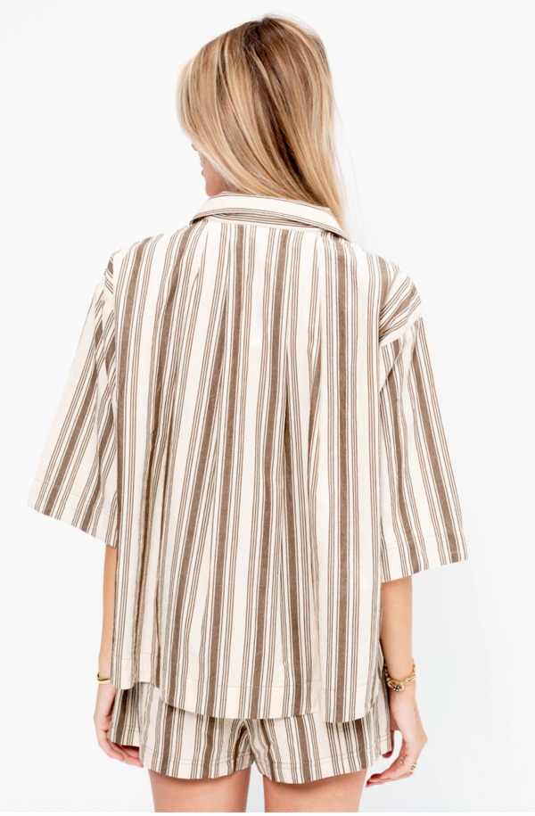Apiece Apart Terrasini Button Up Shirt - Wide Stripes Coffee + Cream
