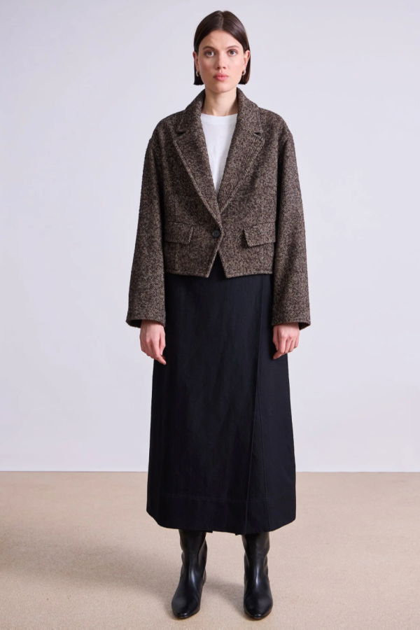 Apiece Apart Ria Cropped Back Jacket - Textured Herringbone
