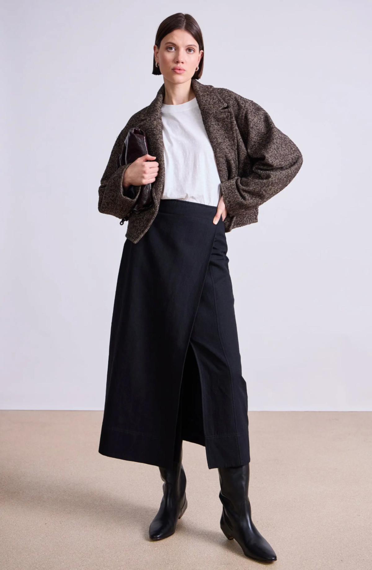 Apiece Apart Ria Cropped Back Jacket - Textured Herringbone - Image 2 of 3
