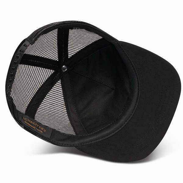 SCHAEFFER'S GARMENT HOTEL Orange Label Trucker Hat - Black