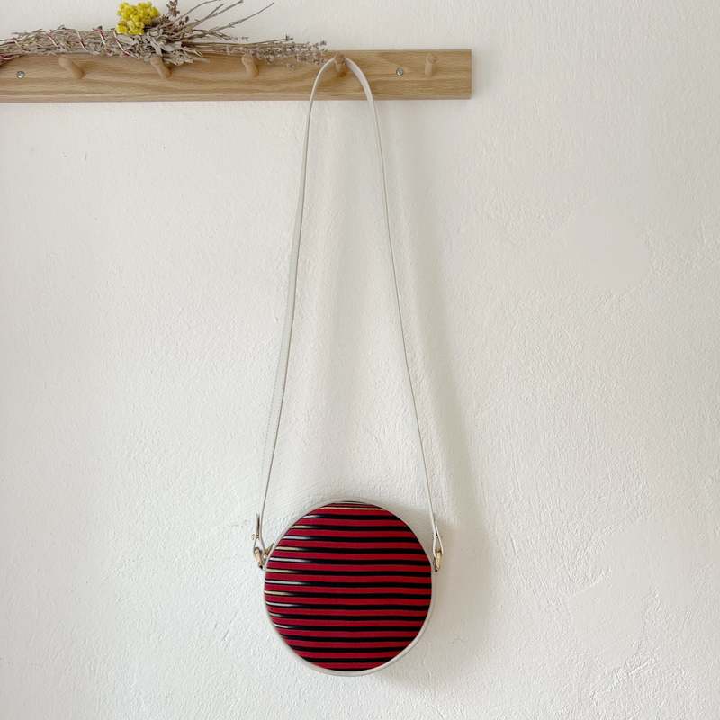 K'ai & Vrosi Genuine Leather & Striped Fabric Pattern Crossbody Bag - Beige