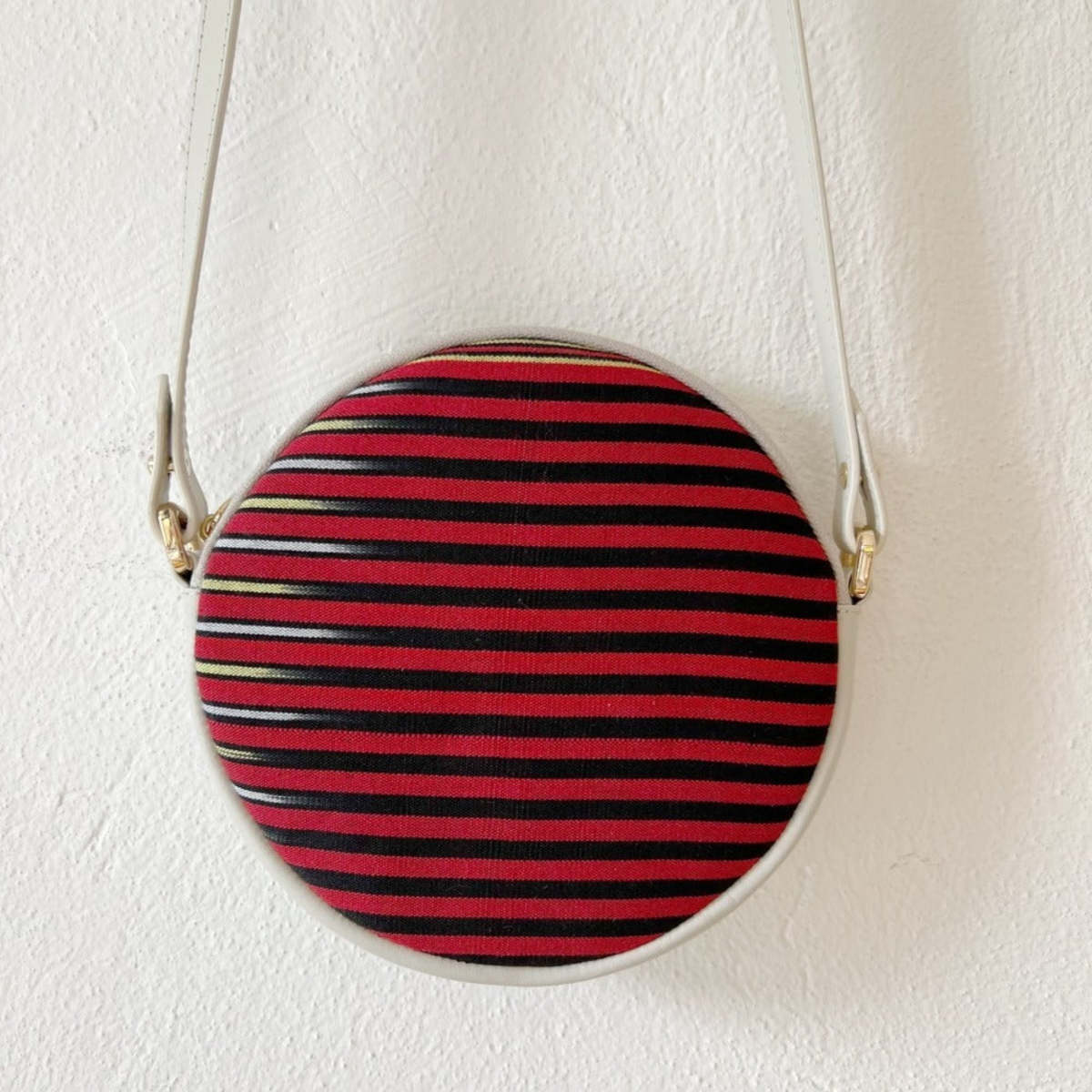 K'ai & Vrosi Genuine Leather & Striped Fabric Pattern Crossbody Bag - Beige - Image 5 of 9