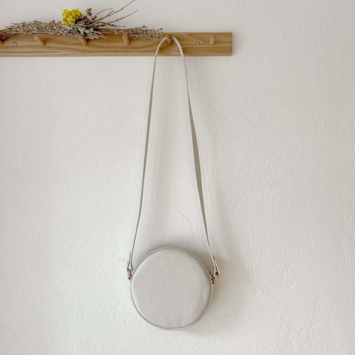 K'ai & Vrosi Genuine Leather & Striped Fabric Pattern Crossbody Bag - Beige - Image 8 of 9