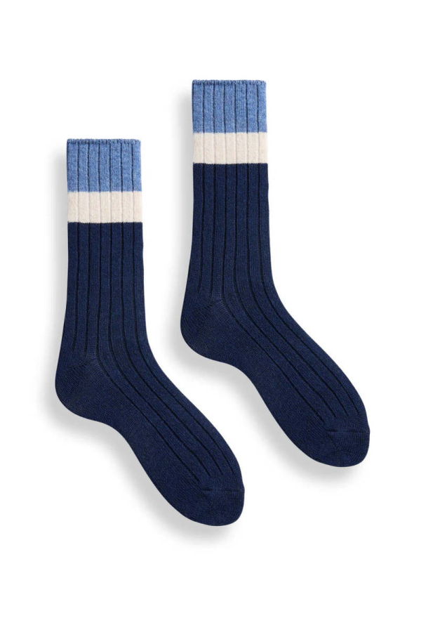 Lisa B. Ribbed Colorblock Wool Cashmere Crew Socks
