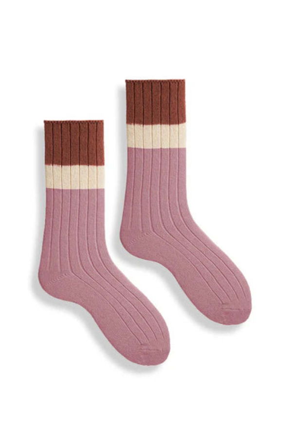 Lisa B. Ribbed Colorblock Wool Cashmere Crew Socks