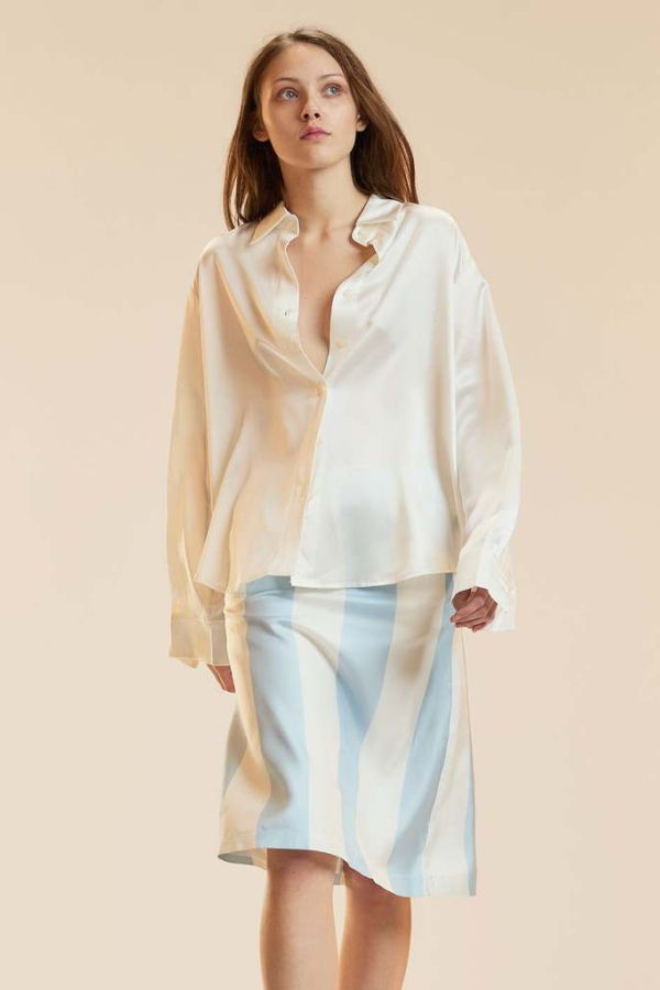 Cynthia Rowley Stripe Collectible Silk Skirt - Blue/White