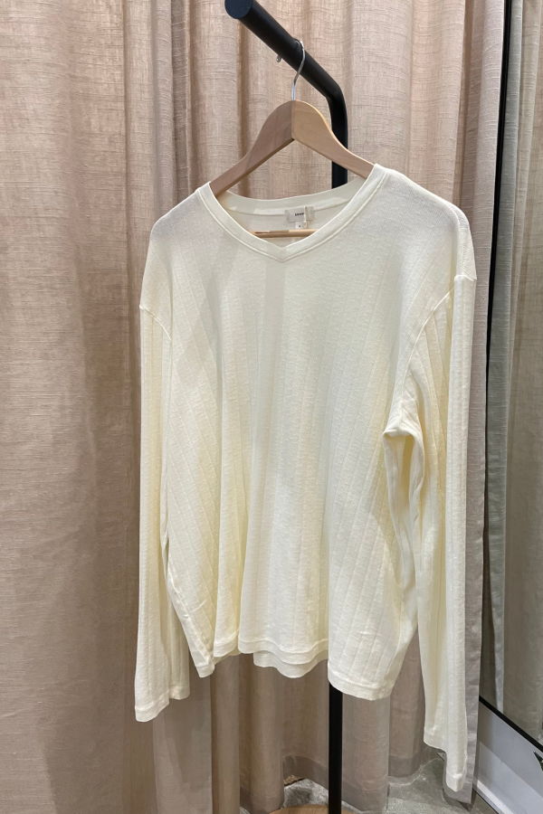 Donni. The Pointelle V-Neck Long Sleeve Top